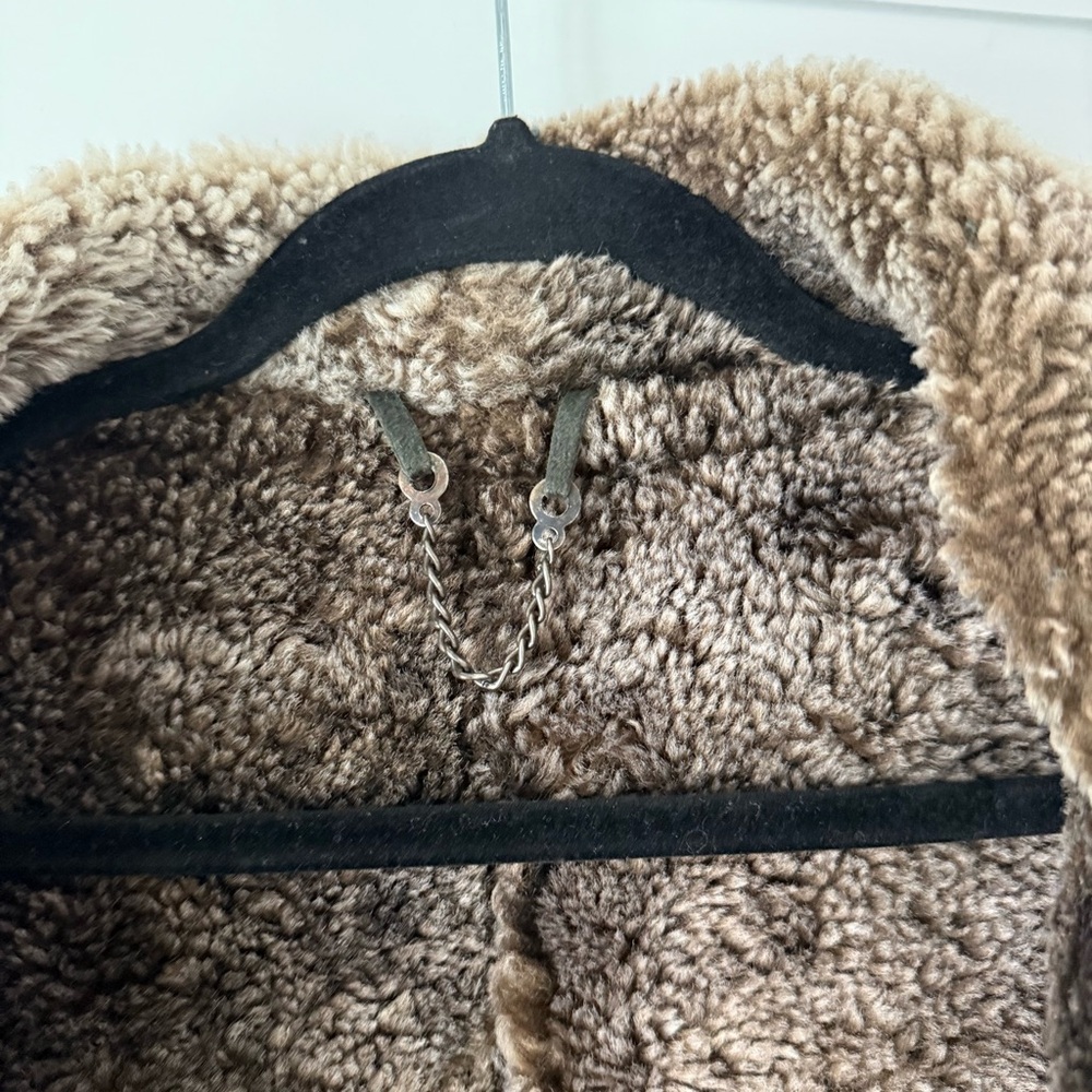 Vintage Green Black Shearling Sheepskin Jacket with Brown Lining Sz L - Picture 7 of 7